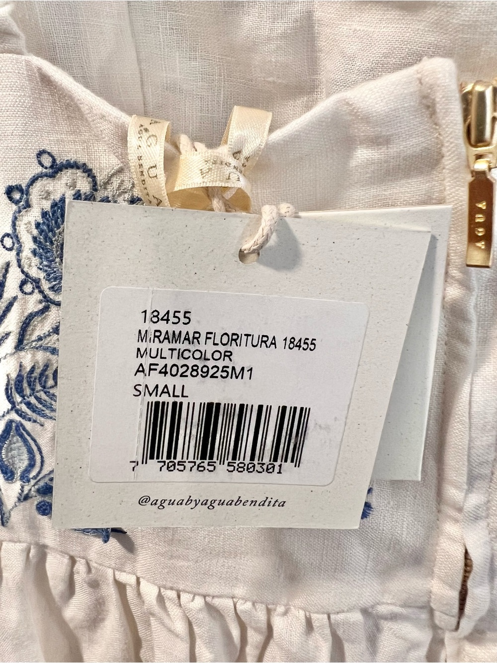 NWT Agua By Agua Bendita  Miramar Floritura Embroidered Linen Dress Sz Small - Picture 6 of 9